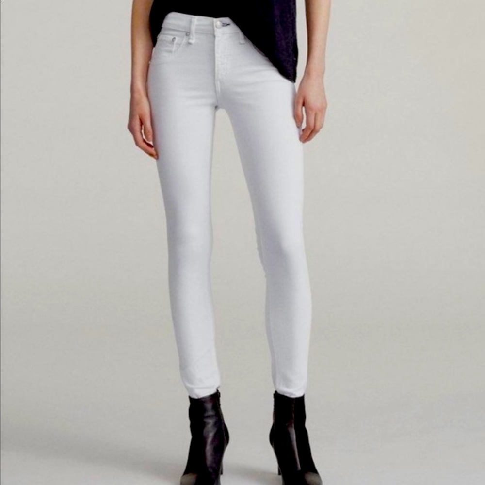 New with Tags Rag & Bone Mid-Rise Skinny Jean in overdyed White Stretch Denim